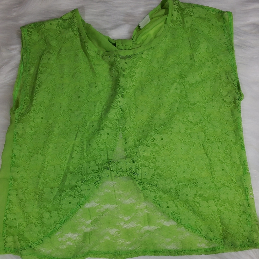 Alex & Jane women’s neon green lace Y2K see through top size XL